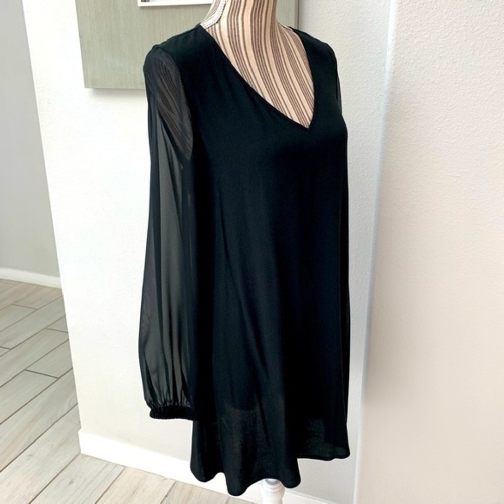 Express Sheer Sleeve V-Neck Mini Dress